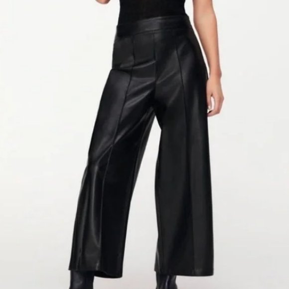 NWT ZARA Faux Leather Black Culottes Pants - Picture 2 of 8